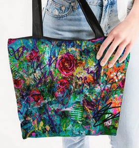 Canvas Zip Tote - "Twisted Rose"