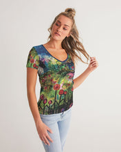 Load image into Gallery viewer, Women&#39;s V-Neck Tees, &quot;Neon Garden at Night&quot;
