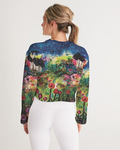 Women's Cropped Sweatshirt, "Neon Garden at Night"