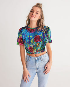 Twist-Front Cropped Tee - "Twisted Rose"
