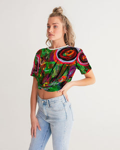 Twist-Front Cropped Tee, "Wild Flowers"