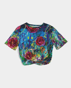 Twist-Front Cropped Tee - "Twisted Rose"