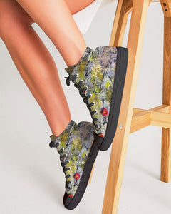 Women's Hightop Canvas Shoe - Black "Foil Flower"
