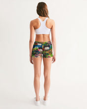 Load image into Gallery viewer, Mid-Rise Yoga Shorts, &quot;Neon Garden at Night&quot;
