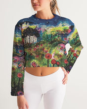 Load image into Gallery viewer, Women&#39;s Cropped Sweatshirt, &quot;Neon Garden at Night&quot;

