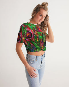 Twist-Front Cropped Tee, "Wild Flowers"