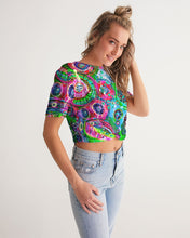 Load image into Gallery viewer, Twist-Front Cropped Tee, &quot;Kaleidoscope&quot;
