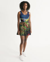Load image into Gallery viewer, Women&#39;s Scoop Neck Skater Dress - &quot;Neon Garden at Night&quot;
