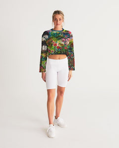 Women's Cropped Sweatshirt, "Neon Garden at Night"