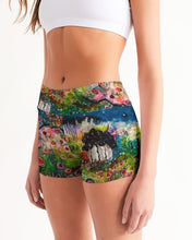 Load image into Gallery viewer, Mid-Rise Yoga Shorts, &quot;Neon Garden at Night&quot;
