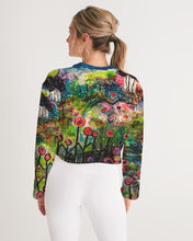 Load image into Gallery viewer, Women&#39;s Cropped Sweatshirt, &quot;Neon Garden at Night&quot;
