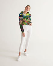 Load image into Gallery viewer, Women&#39;s Cropped Hoodie, &quot;Neon Garden at Night&quot;
