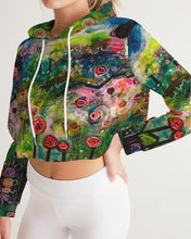 Load image into Gallery viewer, Women&#39;s Cropped Hoodie, &quot;Neon Garden at Night&quot;
