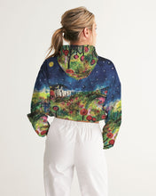 Load image into Gallery viewer, Women&#39;s Cropped Windbreaker - &quot;Neon Garden at Night&quot;
