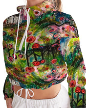 Load image into Gallery viewer, Women&#39;s Cropped Windbreaker, &quot;Neon Garden at Night&quot;
